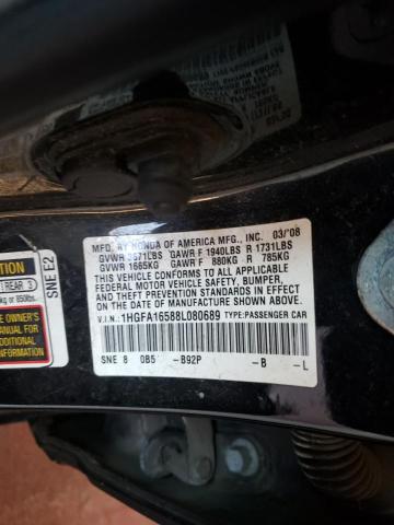 Photo 10 from auction – 2008 HONDA CIVIC LX with VIN 1HGFA16588L080689