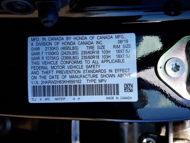 Photo 10 from auction – 2019 HONDA CR-V EXL with VIN 2HKRW2H83KH656162