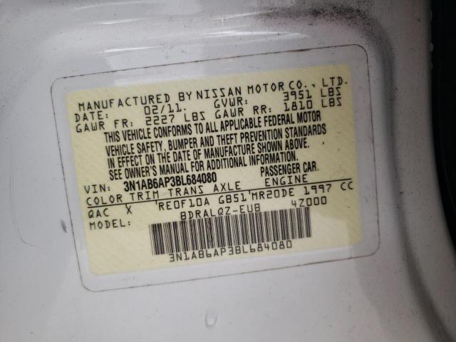 Photo 10 from auction – 2011 NISSAN SENTRA with VIN 3N1AB6AP3BL684080