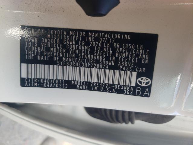 Photo 10 from auction – 2017 TOYOTA COROLLA L with VIN 5YFBURHE3HP728074