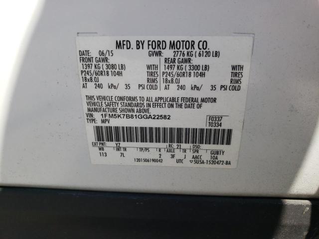 Photo 10 from auction – 2016 FORD EXPLORER with VIN 1FM5K7B81GGA22582