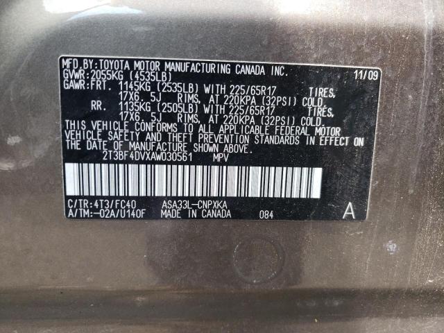 Photo 10 from auction – 2010 TOYOTA RAV4 with VIN 2T3BF4DVXAW030561