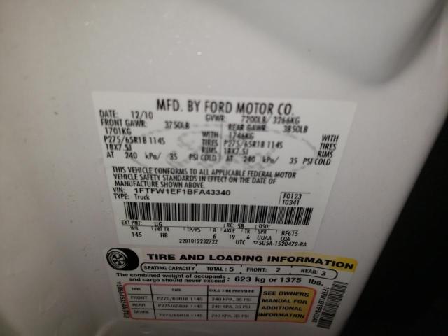 Photo 10 from auction – 2011 FORD F150 SUPER with VIN 1FTFW1EF1BFA43340