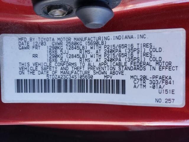 Photo 10 from auction – 2004 TOYOTA SIENNA CE with VIN 5TDZA23C34S105690