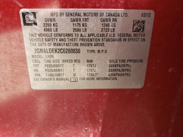 Photo 10 from auction – 2012 CHEVROLET EQUINOX LT with VIN 2GNALDEK2C6280830