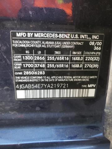 Photo 10 from auction – 2000 MERCEDES-BENZ ML 320 with VIN 4JGAB54E7YA219721