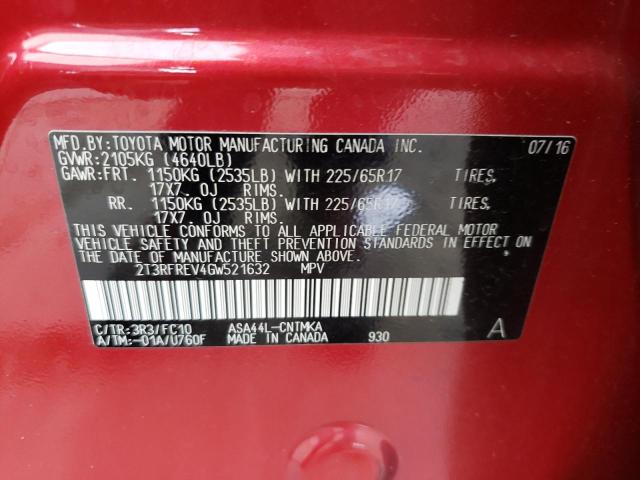 Photo 10 from auction – 2016 TOYOTA RAV4 XLE with VIN 2T3RFREV4GW521632