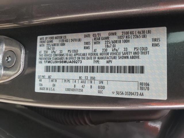Photo 10 from auction – 2021 FORD ESCAPE SEL with VIN 1FMCU9H98MUA09273