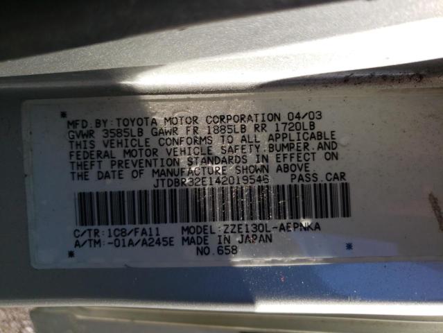 Photo 10 from auction – 2004 TOYOTA COROLLA CE with VIN JTDBR32E142019546