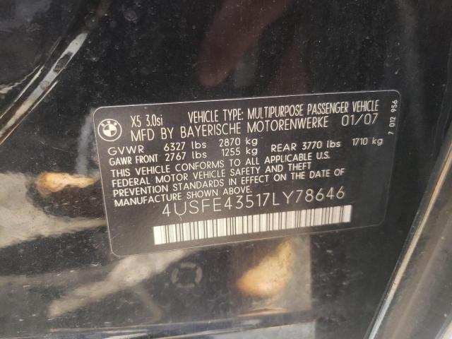 Photo 10 from auction – 2007 BMW X5 3.0I with VIN 4USFE43517LY78646