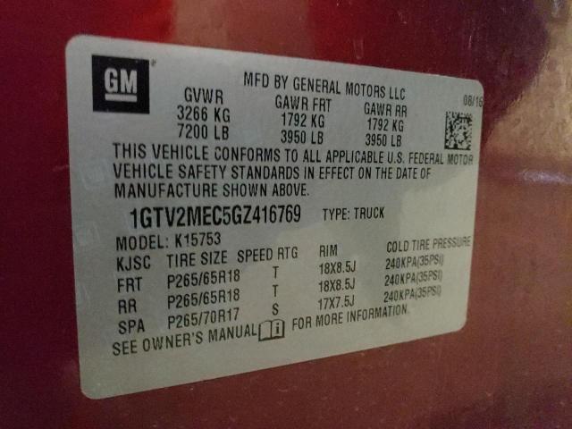 Photo 10 from auction – 2016 GMC SIERRA K15 with VIN 1GTV2MEC5GZ416769
