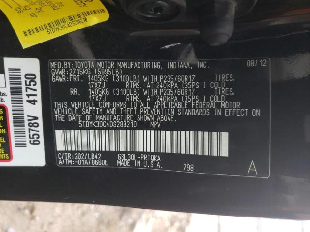 Photo 10 from auction – 2013 TOYOTA SIENNA XLE with VIN 5TDYK3DC4DS288210