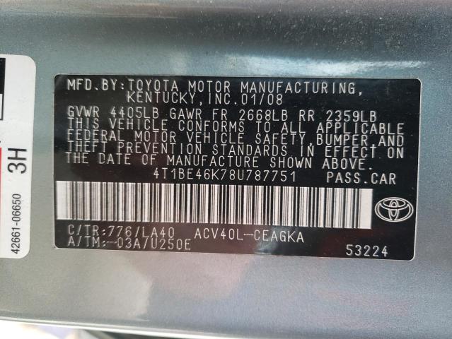 Photo 10 from auction – 2008 TOYOTA CAMRY with VIN 4T1BE46K78U787751