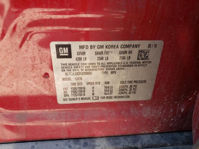 Photo 10 from auction – 2015 CHEVROLET TRAX 1LT with VIN KL7CJLSB2FB209955
