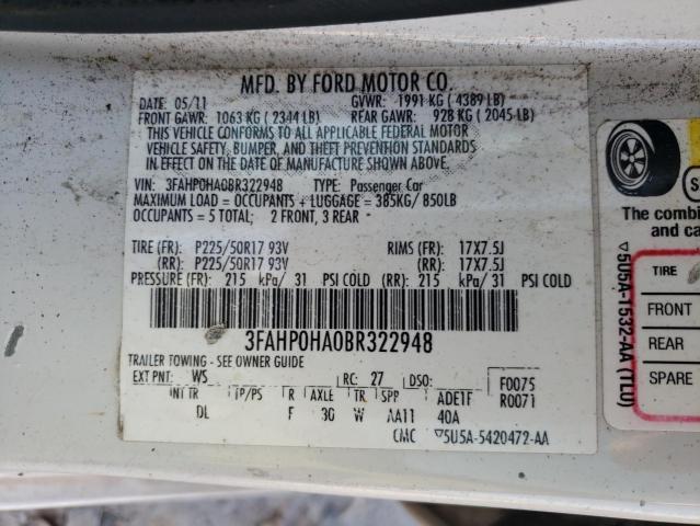 Photo 10 from auction – 2011 FORD FUSION SE with VIN 3FAHP0HA0BR322948