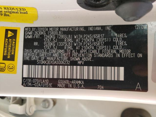 Photo 10 from auction – 2010 TOYOTA HIGHLANDER with VIN 5TDKK3EH3AS006232