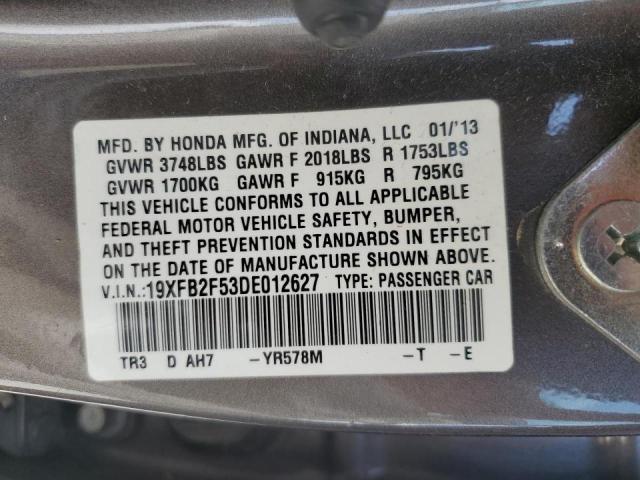 Photo 10 from auction – 2013 HONDA CIVIC LX with VIN 19XFB2F53DE012627