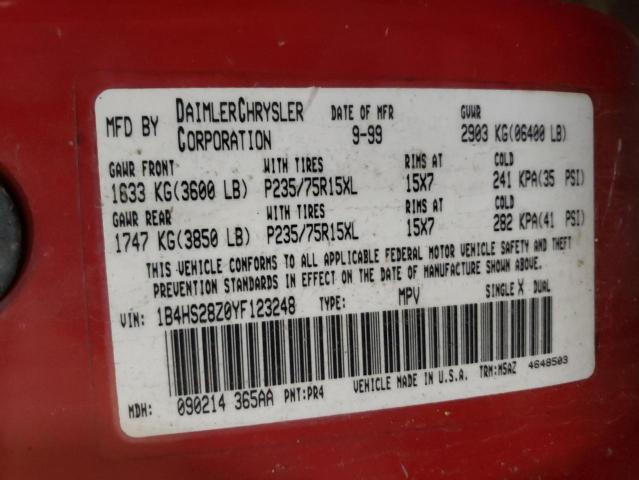 Photo 10 from auction – 2000 DODGE DURANGO with VIN 1B4HS28Z0YF123248
