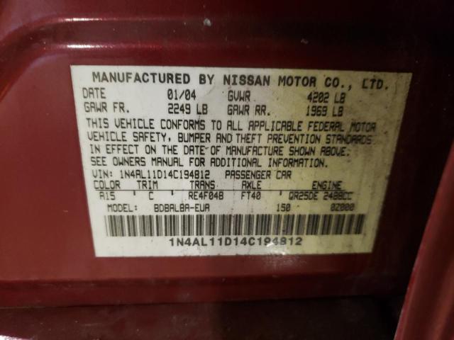 Photo 10 from auction – 2004 NISSAN ALTIMA BAS with VIN 1N4AL11D14C194812