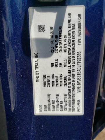 Photo 10 from auction – 2020 TESLA MODEL 3 with VIN 5YJ3E1EA0LF792386