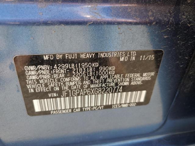 Photo 10 from auction – 2016 SUBARU IMPREZA SP with VIN JF1GPAP6XG8220774