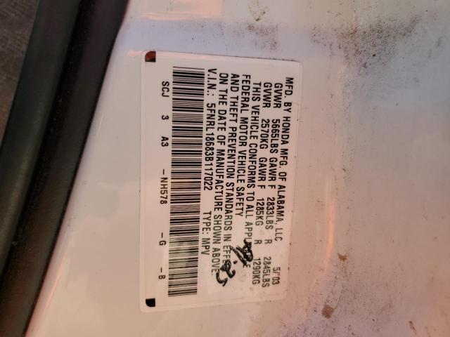 Photo 10 from auction – 2003 HONDA ODYSSEY EX with VIN 5FNRL18683B117022