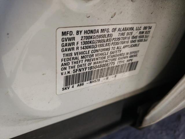 Photo 10 from auction – 2004 HONDA PILOT EXL with VIN 5FNYF18504B008775