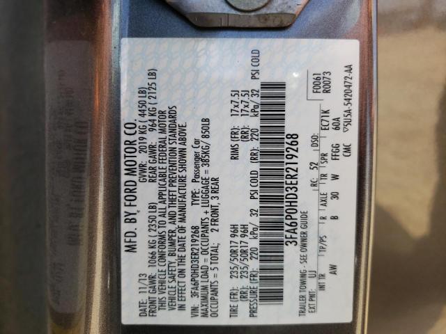 Photo 10 from auction – 2014 FORD FUSION SE with VIN 3FA6P0HD3ER219268