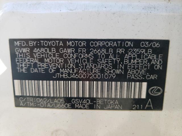 Photo 10 from auction – 2007 LEXUS ES 350 with VIN JTHBJ46G072001079