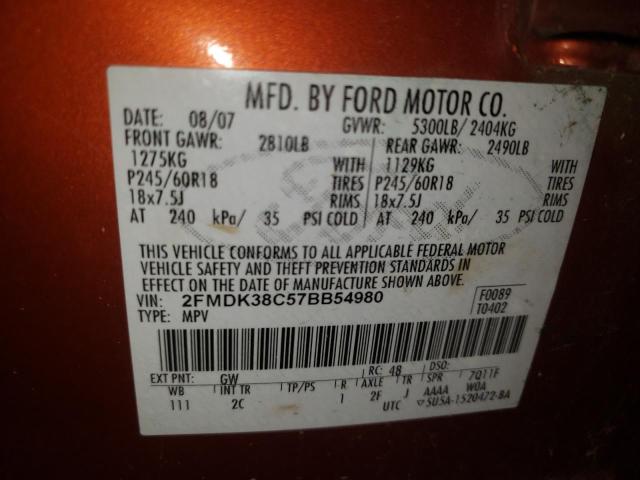 Photo 10 from auction – 2007 FORD EDGE SEL with VIN 2FMDK38C57BB54980