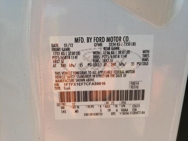 Photo 10 from auction – 2012 FORD F150 SUPER with VIN 1FTFX1EF7CFA59816
