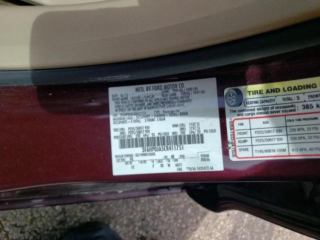 Photo 10 from auction – 2012 FORD FUSION SEL with VIN 3FAHP0JA5CR411751