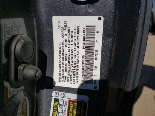 Photo 10 from auction – 2012 HONDA CIVIC LX with VIN 2HGFG3B5XCH522118