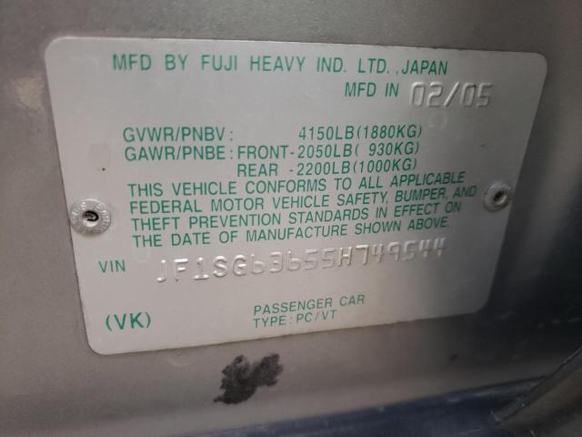 Photo 10 from auction – 2005 SUBARU FORESTER 2 with VIN JF1SG63655H749544
