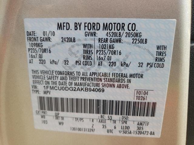 Photo 10 from auction – 2010 FORD ESCAPE XLT with VIN 1FMCU0DG2AKB94069