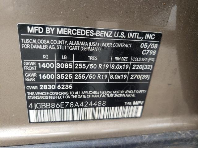 Photo 10 from auction – 2008 MERCEDES-BENZ ML 350 with VIN 4JGBB86E78A424488