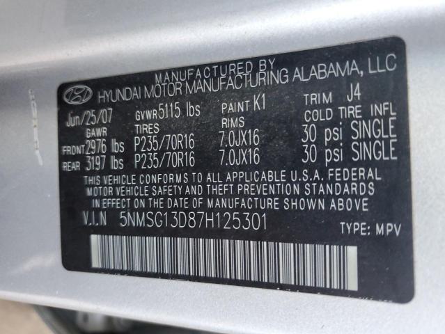 Photo 10 from auction – 2007 HYUNDAI SANTA FE G with VIN 5NMSG13D87H125301