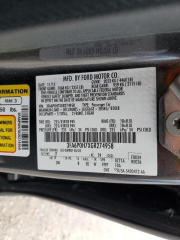 Photo 10 from auction – 2016 FORD FUSION SE with VIN 3FA6P0H7XGR274958