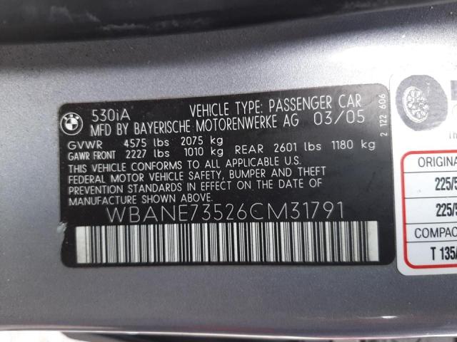 Photo 10 from auction – 2006 BMW 530 I with VIN WBANE73526CM31791