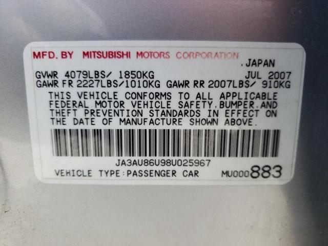 Photo 10 from auction – 2008 MITSUBISHI LANCER with VIN JA3AU86U98U025967
