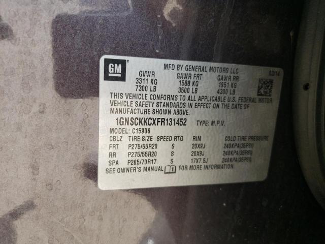 Photo 10 from auction – 2015 CHEVROLET SUBUR 1500 with VIN 1GNSCKKCXFR131452
