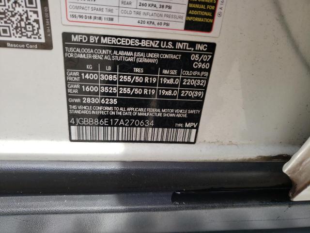 Photo 10 from auction – 2007 MERCEDES-BENZ ML 350 with VIN 4JGBB86E17A270634