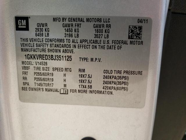 Photo 10 from auction – 2011 GMC ACADIA SLT with VIN 1GKKVRED3BJ351125