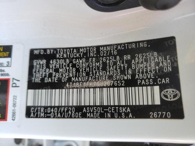 Photo 10 from auction – 2016 TOYOTA CAMRY LE with VIN 4T1BF1FK7GU207652