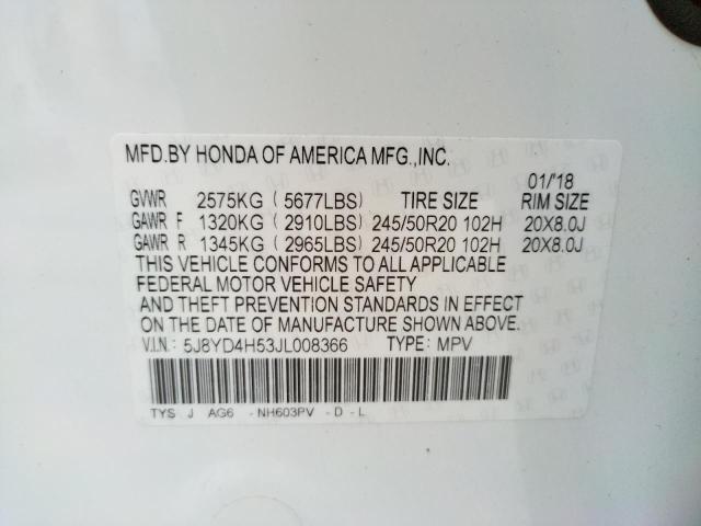 Photo 10 from auction – 2018 ACURA MDX TECHNO with VIN 5J8YD4H53JL008366