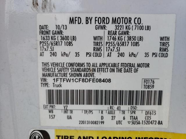 Photo 10 from auction – 2013 FORD F150 SUPER with VIN 1FTFW1CF8DFE08408