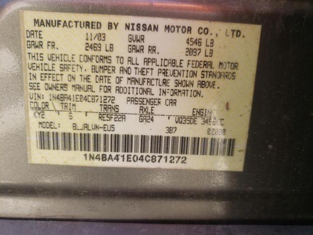 Photo 10 from auction – 2004 NISSAN MAXIMA SE with VIN 1N4BA41E04C871272