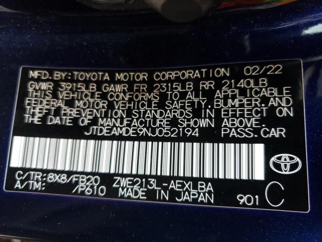 Photo 10 from auction – 2022 TOYOTA COROLLA LE with VIN JTDEAMDE9NJ052194