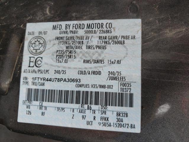 Photo 10 from auction – 2008 FORD RANGER SUP with VIN 1FTYR44U78PA30693