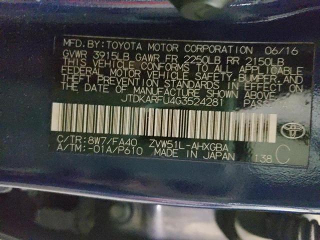 Photo 10 from auction – 2016 TOYOTA PRIUS with VIN JTDKARFU4G3524281